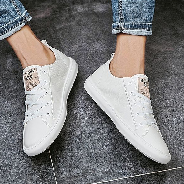 Men's Soft Leather White Casual Shoes All-Match Sneakers